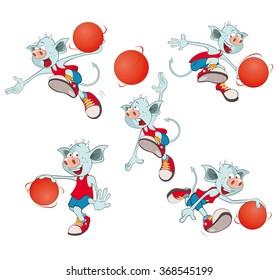 Set of Vector Cartoon Illustration. A Cute Devil for you Design.A Basketball Team
