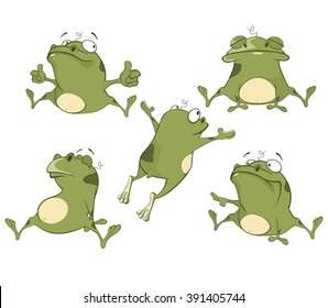 Set of Vector Cartoon Illustration. A Cute Green Frogs for you Design