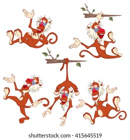Set of Vector Cartoon Illustration. A Cute Monkeys for you Design