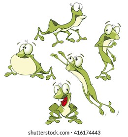 Set of Vector Cartoon Illustration. A Cute Green Frogs for you Design