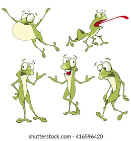 Set of Vector Cartoon Illustration. A Cute Green Frogs for you Design.