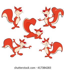 Set of Vector Cartoon Illustration. A Cute Squirrel for you Design