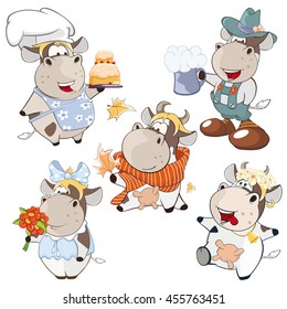 Set of Vector Cartoon Illustration. A Cute Cow for you Design