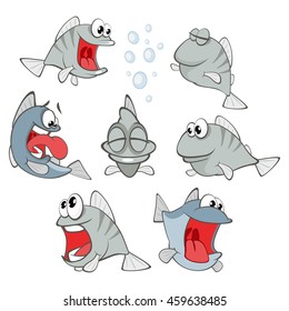 Set of Vector Cartoon Illustration. A Cute Deep-Water Fish for you Design