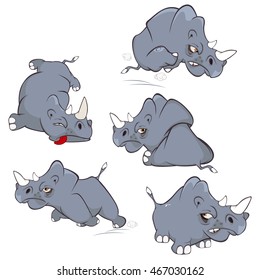 Set of Vector Cartoon Illustration. A  Cute Black Rhinoceros for you Design 

