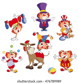 Set of Vector Cartoon Illustration. A Cute Cats Clowns for you Design