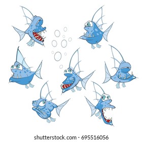 Set of Vector Cartoon Illustration. A Cute Fish for you Design