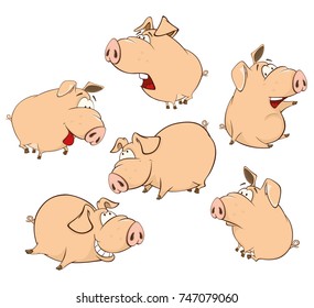 Set  Vector Cartoon Illustration. A Cute Pigs  for you Design