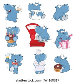 Set of Vector Cartoon Illustration.  A Cute Hippo for you Design