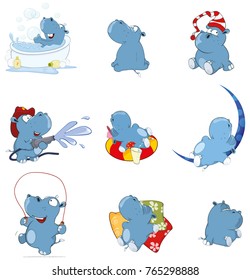 Set of Vector Cartoon Illustration. Cute Hippo for you Design