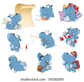 Set of Vector Cartoon Illustration. Cute Hippo for you Design