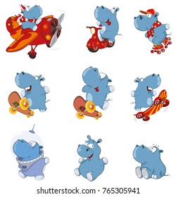 Set of Vector Cartoon Illustration. Cute Hippo for you Design