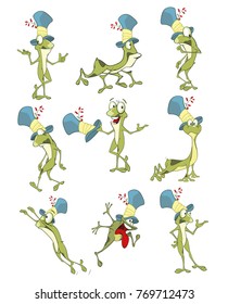Set of Vector Cartoon Illustration. A Cute Green Frogs for you Design.