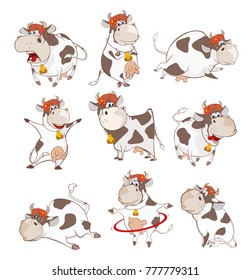 Set Of Vector Cartoon Illustration. A Cute Cow For You Design