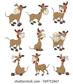 Set of Vector Cartoon Illustration Donkeys for you Design