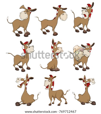 Set of Vector Cartoon Illustration Donkeys for you Design