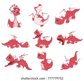 Set of Vector Cartoon Illustration Dragons for you Design