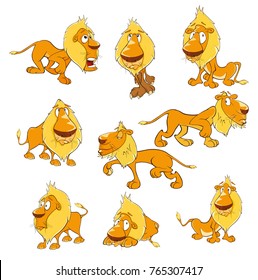 Set of Vector Cartoon Illustration. A Funny Yellow Lions for you Design