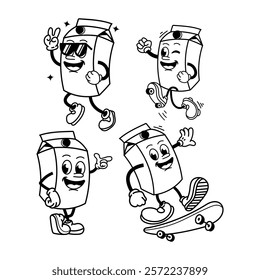 Set Vector cartoon illustration of milk packaging mascot with happy expression