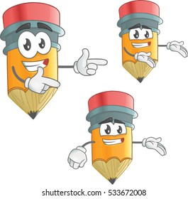 Set of vector cartoon illustration pencil mascot character. Showing 