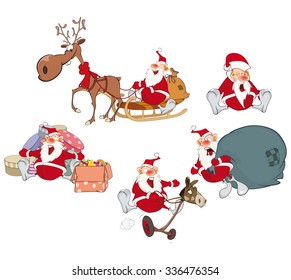 Set Vector Cartoon Illustration of Santa Claus for you Design