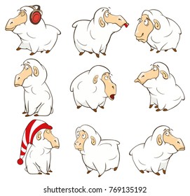 Set of Vector Cartoon Illustration Sheep for you Design