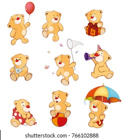 Set of Vector Cartoon Illustration Stuffed Bears for you Design