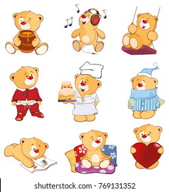 Set of Vector Cartoon Illustration Stuffed Bears for you Design