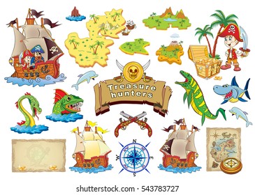 Set Vector cartoon illustration Treasure Hunters.