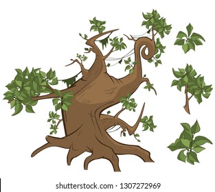 Set of Vector Cartoon Illustration.A Different Trees for a Computer Game and you Design 
