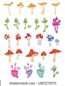 Set of Vector Cartoon Illustration.A Different Mushrooms for a Computer Game and you Design 