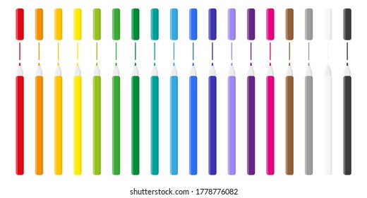 Set of vector cartoon illustrations with colored felt-tip pens on white background. Back to school.