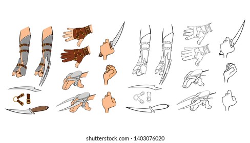 A Set of Vector Cartoon Illustrations. Knifes, Swords, Daggers for you Design and Computer Game Coloring Book Outline