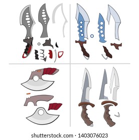 A Set of Vector Cartoon Illustrations. Knifes, Swords, Daggers for you Design and Computer Game