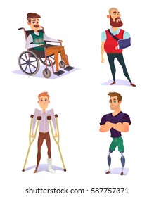 Set of vector cartoon illustrations of people with disabilities isolated on white.