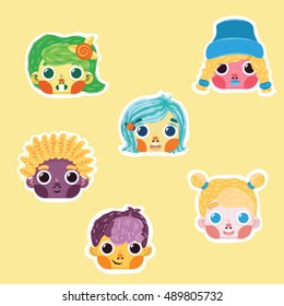 Set Vector Cartoon Kids Faces Colorful Stock Vector (Royalty Free ...