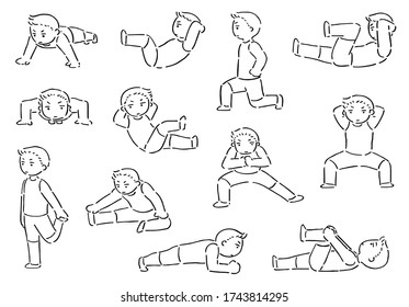 Conjunto de dibujos animados vectoriales, ilustración del hombre, trabajo