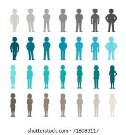 Set of vector cartoon people colored outline shapes
