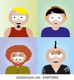 set of vector cartoon people on colored background
