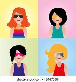 set of vector cartoon people on colored background