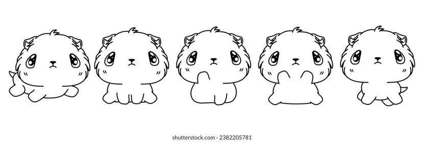 Set of Vector Cartoon Pet Coloring Page. Collection of Kawaii Isolated Guinea Pig Outline for Stickers, Baby Shower, Coloring Book, Prints for Clothes. 