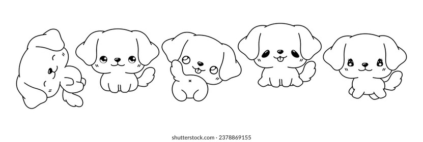 Set of Vector Cartoon Puppy Coloring Page. Collection of Kawaii Isolated Labrador Retriever Labrador Retriever Dog Outline for Stickers, Baby Shower, Coloring Book, Prints for Clothes. 