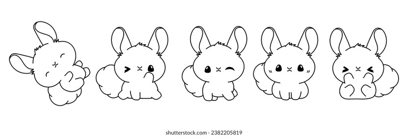 Set of Vector Cartoon Rodent Coloring Page. Collection of Kawaii Isolated Chinchilla Outline for Stickers, Baby Shower, Coloring Book, Prints for Clothes. 