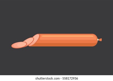 Set of vector cartoon sausage. sliced Salami. Isolated fresh Delicatessen icons. isolated illustration