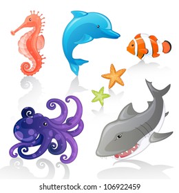 Set of Vector Cartoon Sea Creatures