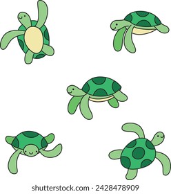 Set of vector cartoon sea turtles. Isolated on white background.