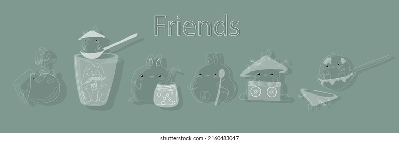 Set of vector cartoon sketch illustration with cute doodle animals. Perfect for postcard, birthday, baby book, children room.