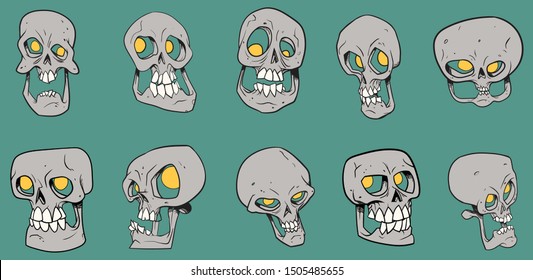 Set of vector cartoon skulls in various expressions
