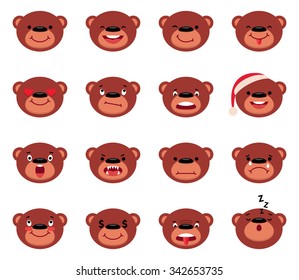Set of vector cartoon smiley teddy bear isolated on white/Set of vector smiley teddy bear/Set of vector cartoon smiley