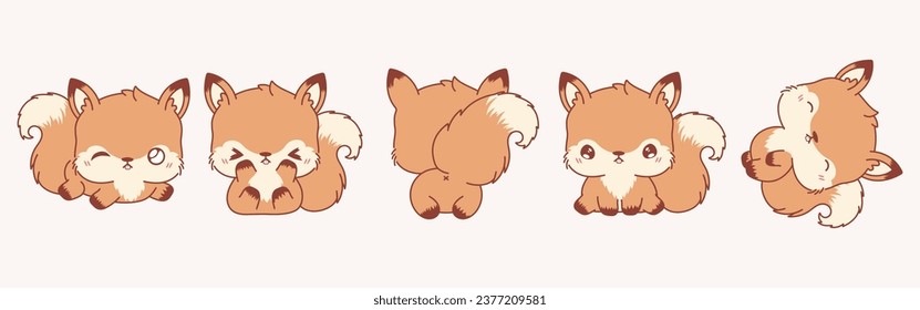 Set of Vector Cartoon Squirrel Illustrations. Collection of Kawaii Isolated Forest Animal Art for Stickers, Prints for Clothes, Baby Shower, Coloring Pages. 